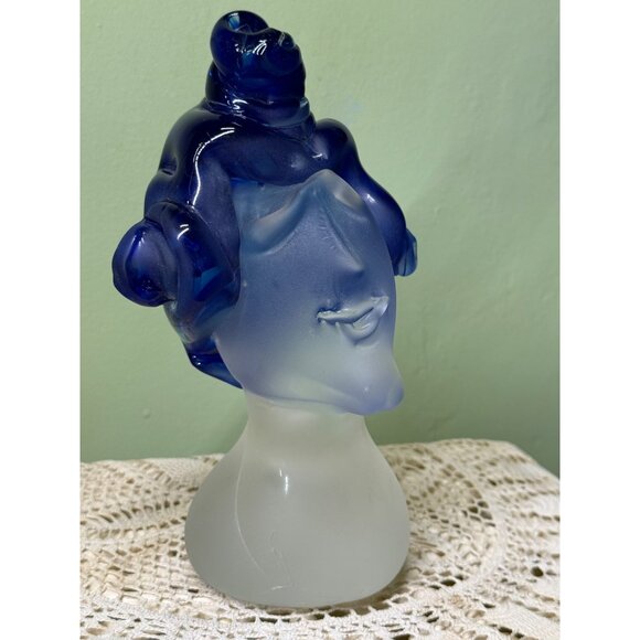 Vintage 90's Fellerman Art Glass Head Sculpture Blue Hair - Picture 7 of 16